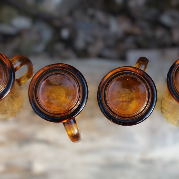 Set of 4 Hazel Atlas Amber Beer Stein Glasses mug vintage mid-century retro - Picture 3 of 11